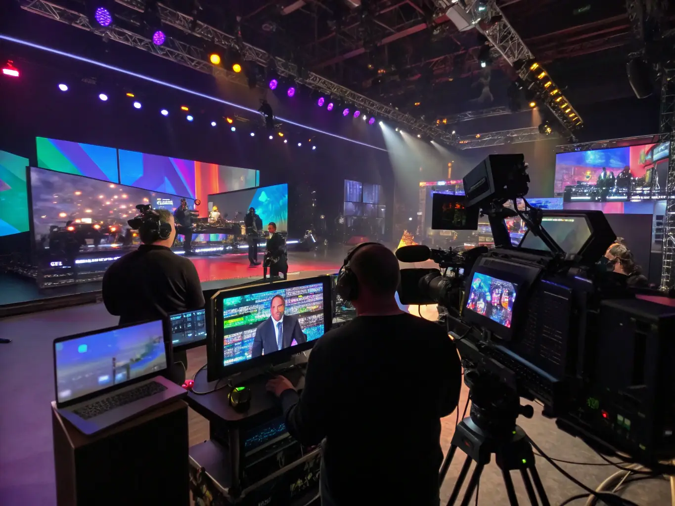 A behind-the-scenes shot of an audiovisual production, highlighting LADACORE's involvement in creating innovative and engaging media content.