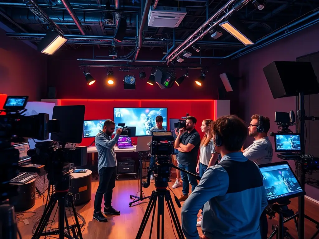 A behind-the-scenes shot of an audiovisual production, highlighting LADACORE's involvement in creating engaging visual content.